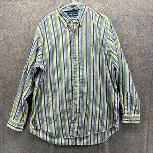 Vintage Ralph Lauren Shirt Mens XL Green Stripes Button Down Retro Classic 90s